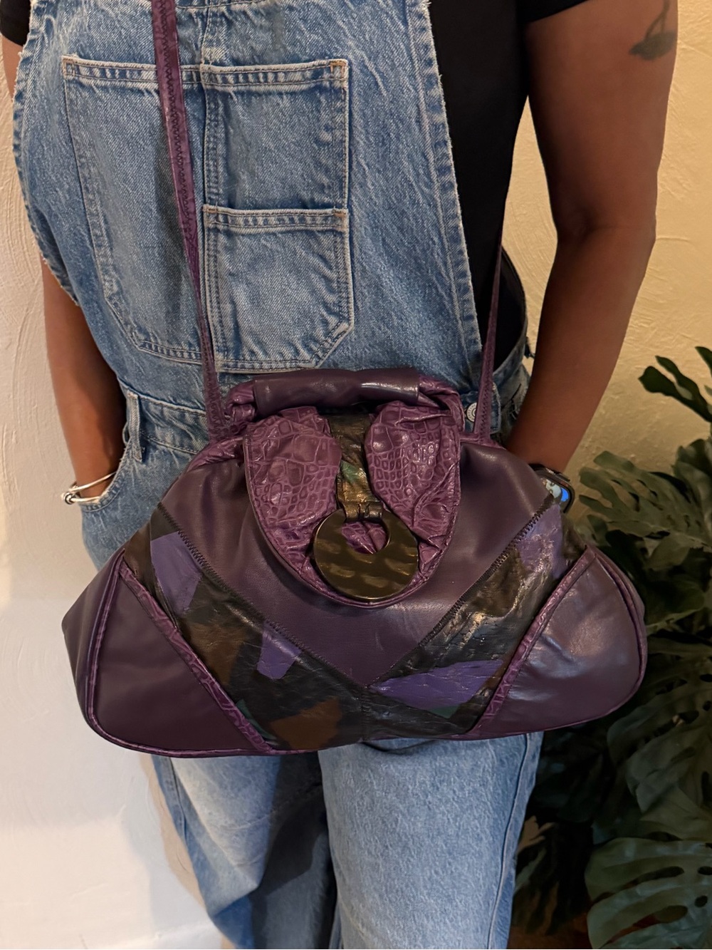 80’s Purple Leather Crossbody purse bag clutch Made in USA